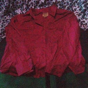Gold labe red button down